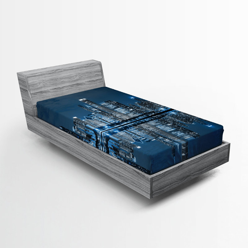 Ensemble de 2 draps-housse Ambesonne Chicago Skyline Sleeping City Night Blue Grey, Drap-housse simple TG
