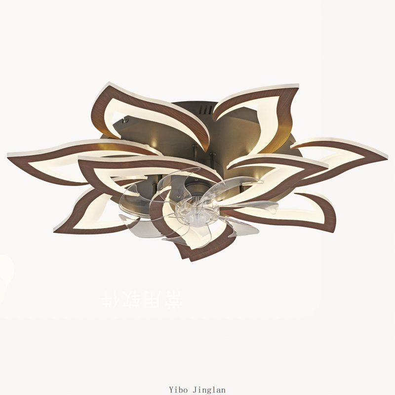 Ventilateur de plafond géométrique à 10 têtes, 81 cm (32 pouces), couleur bois, avec télécommande et montage encastré discret.
