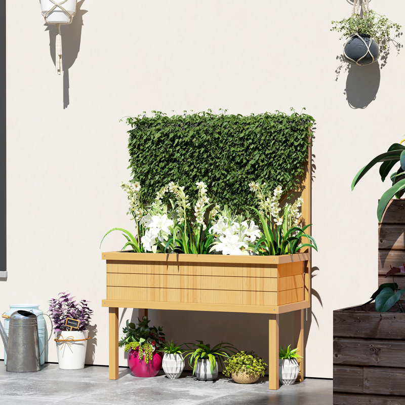 Self-Draining Raised Garden Bed,Elevated Wood Planter With Trellis For Climbing Plants,With Legs And Drainage Holes