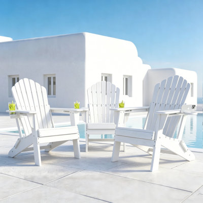 3-Piece Folding Adirondack Chair Set in HDPE with Built-In Cup Holders for Outdoor Use