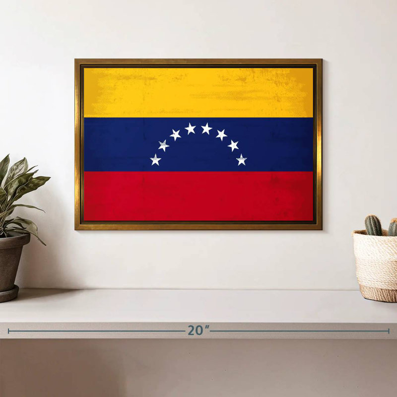 Drapeau du Vénézuéla, Cadre flottant doré, 13 po x 9 po