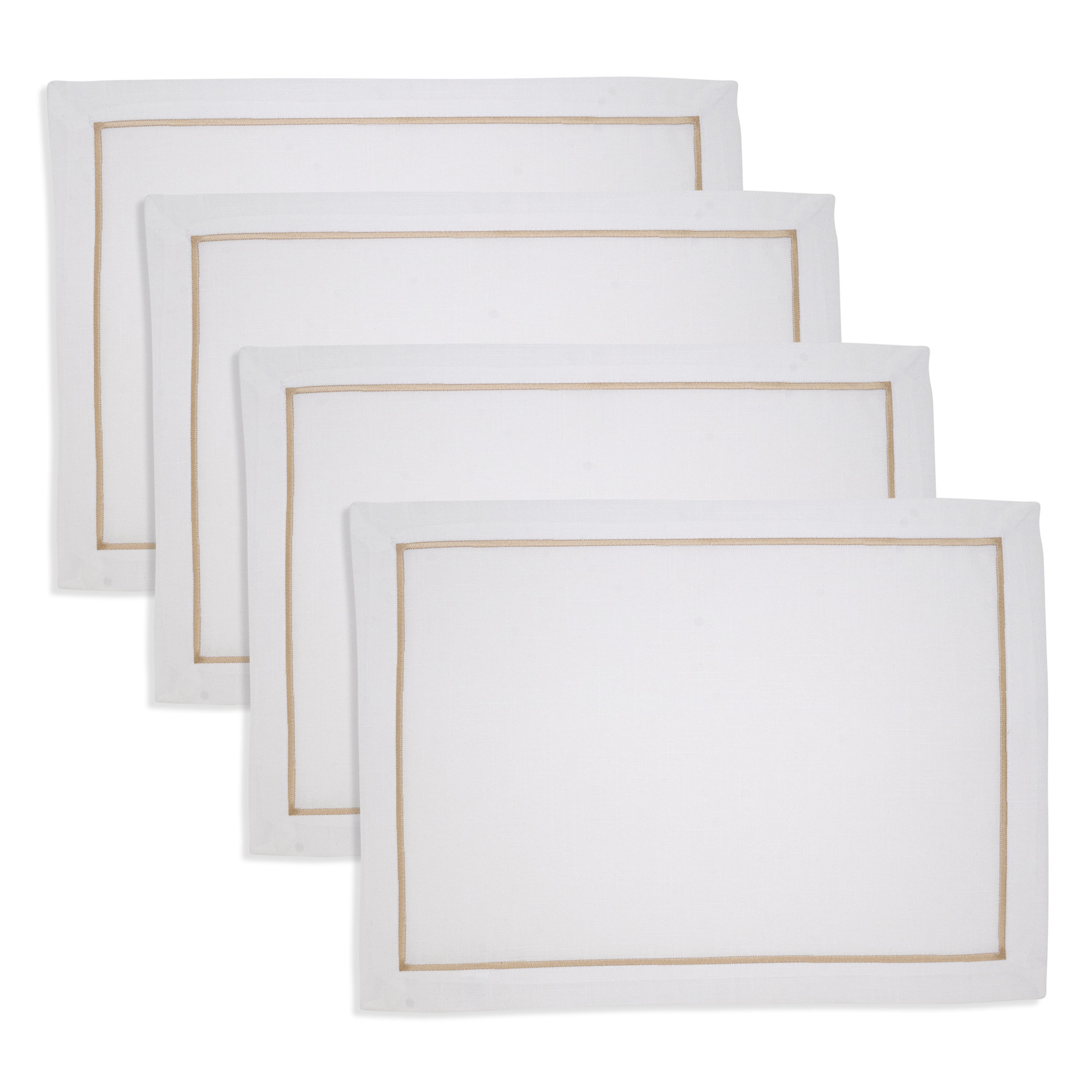 Embroidered Line Design Placemat (Set of 4), Cream