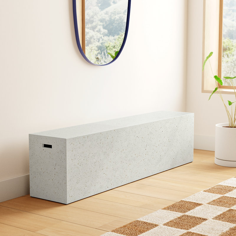 Kareen Concrete Bench, Ivory Terrazo, 18"H x 70.75" W x 14" D