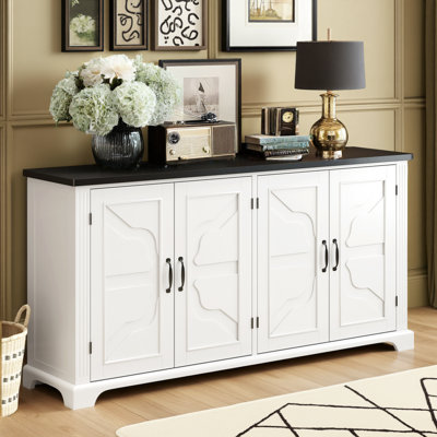 U-STYLE American Country Style Wooden Sideboard - Pine Doors, Metal Handles - Ideal For Entryway, Living Room, And Dining Room - by Winston Porter