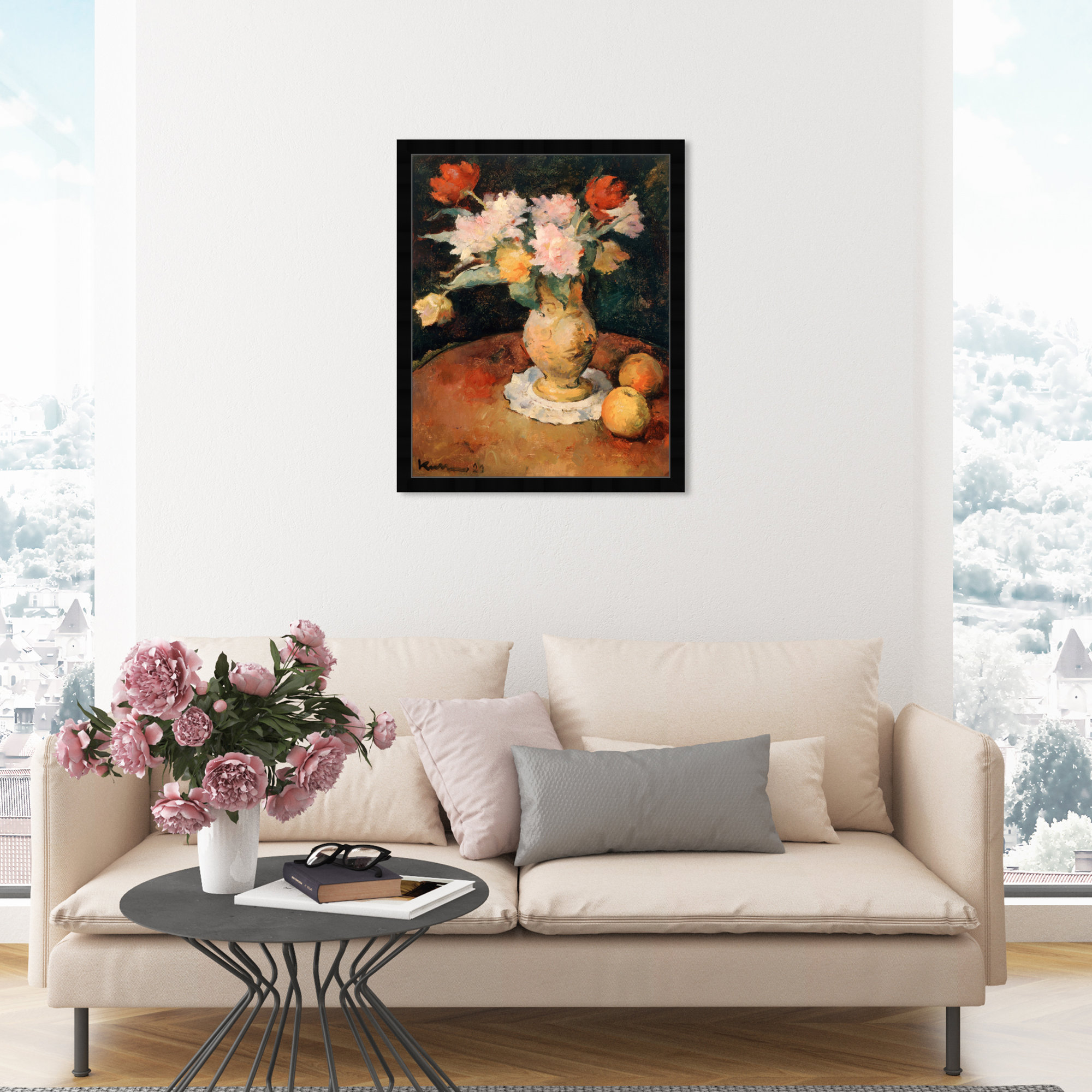Joseph Kutter - Pivoines, 24" H x 20" W x 0.5" D, Black