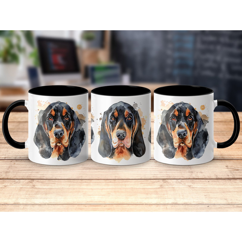 11oz Watercolour Basset Hound Design Coffee Mug, 1