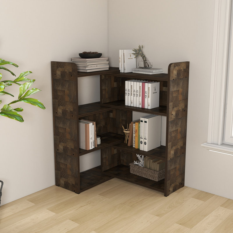 Bibliothèque rétractable moderne à 3 niveaux, étagère de rangement et de présentation multicouche, Brun