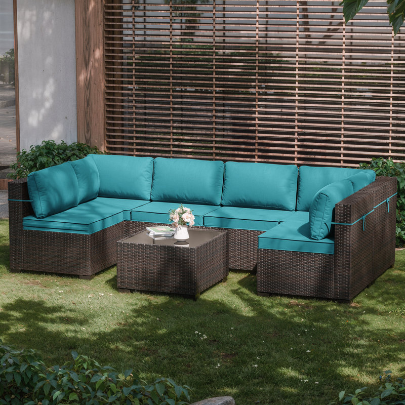 Canapé modulaire en U 7 pièces avec coussins Hanshaw, Sarcelle