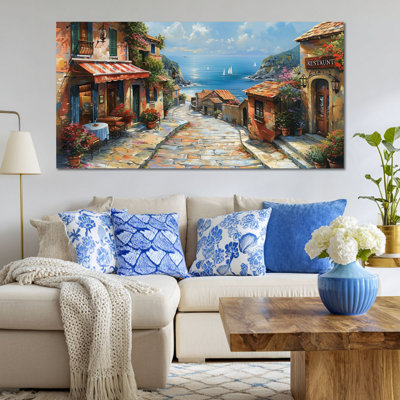  Art mural de la côte d'Amalfi, toile d'art toscan italien, impressions de peinture de la ville italienne européenne rétro, décor mural de photos de la côte méditerranéenne, œuvre de restaurant toscan pour le salon 32 x 16 pouces