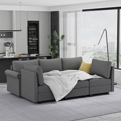 Canapé modulaire modulaire, canapé modulaire 5 places avec méridienne, canapé moderne avec coussins et rangements, canapé modulaire à assise large et profonde pour salon, appartement, studio, bureau
