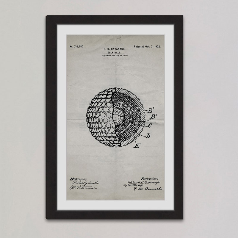 « golf ball 1902 old paper » par steve king, reproduction d’art encadrée, H 36 po x l 24 po x P 1,5 po