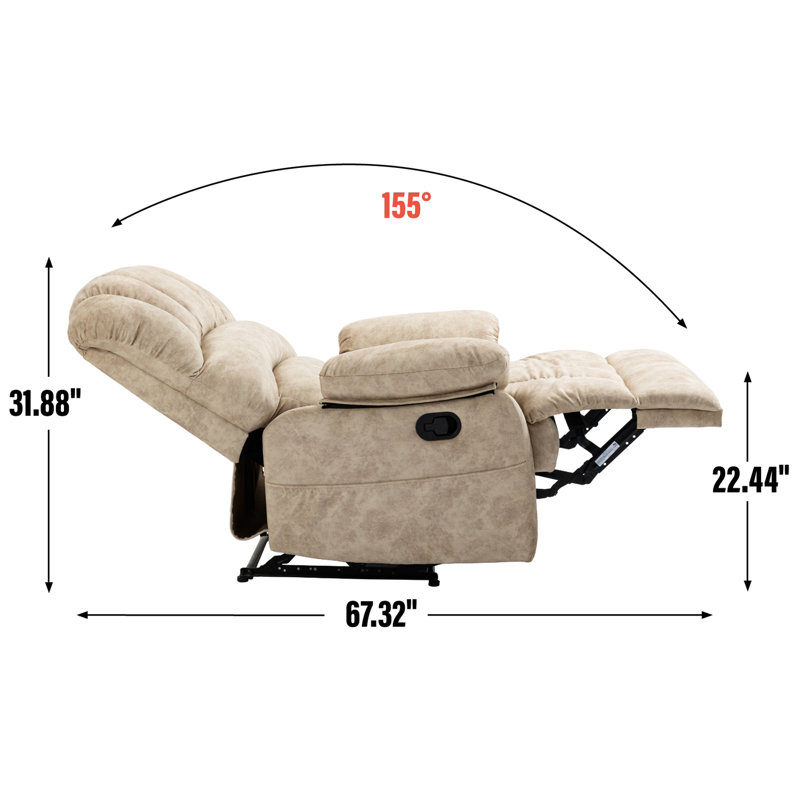 Grand fauteuil inclinable manuel en tissu pour le salon, Beige