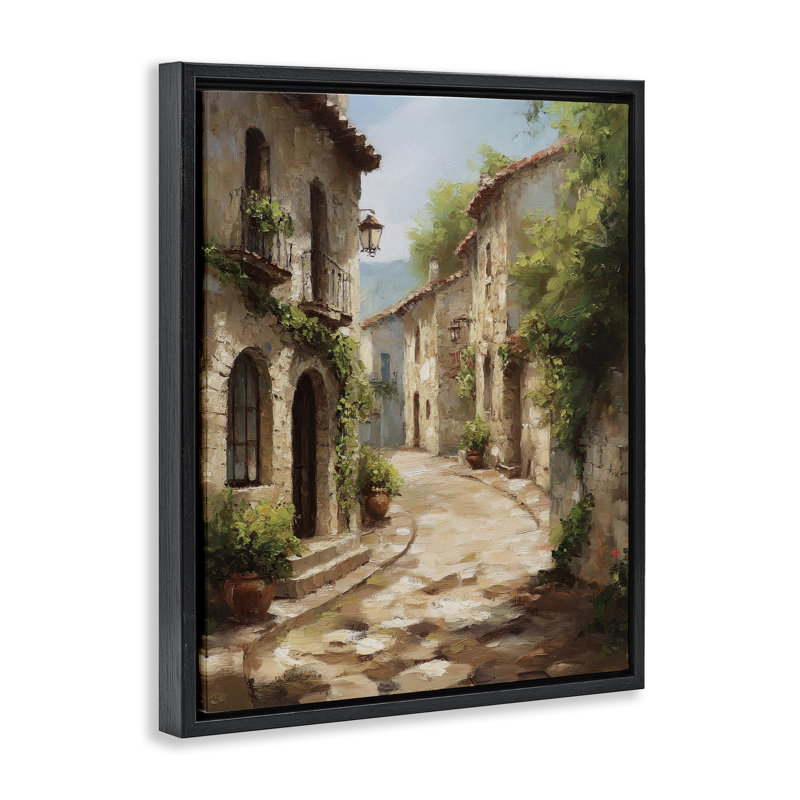Cadre flottant Timeless Village Pathway, design par Petal Prints Design, Cadre flottant noir de jais, H 21 po x l 17 po