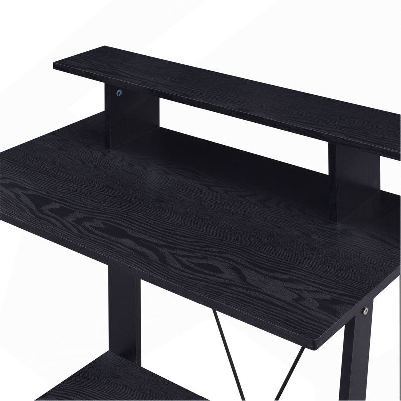Black Writing Desk With Upper Shelf