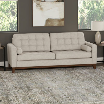 Mid-Century Modern Tufted Sofa with Bolster Pillows