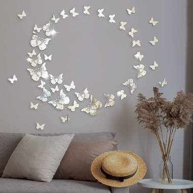 Lleucu Acrylic Mirror Wall Decor, Butterfly Wall Decorations, 2 Sizes Butterfly Stickers Wall Decals, 50 Pcs DIY Hollow Wall Stickers Self Adhesive Mi