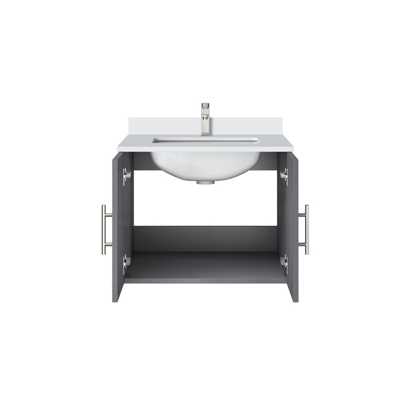 Ensemble de meuble-lavabo compact avec plateau en marbre de culture et robinet, Marbre, Gris foncé