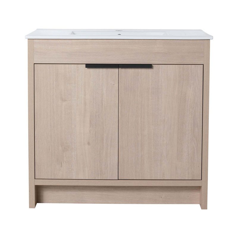 Meuble-lavabo autoportant de 36 po avec 2 portes d'armoire à fermeture douce, y compris l'armoire