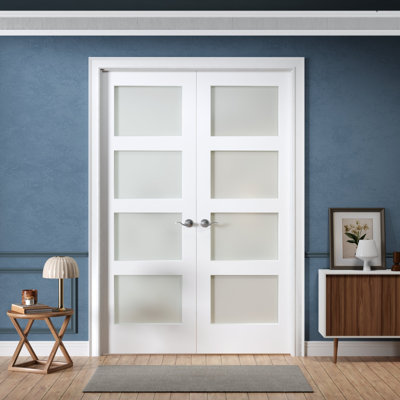 Porte intérieure française pré-percée double 48 po x 80 po pré-percée pour quincaillerie 4-Lite