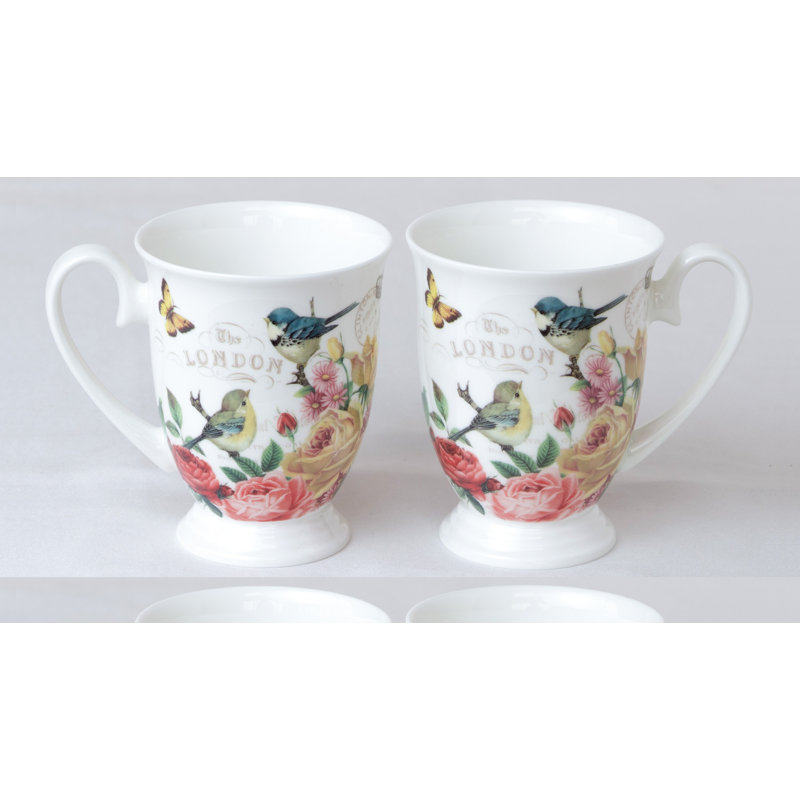 Ensemble de 2 tasses à café ou à thé Bone China English Botanical