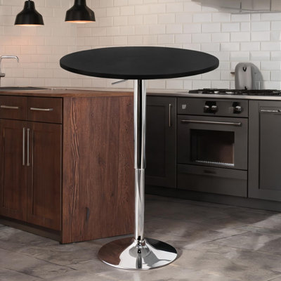 Table de bar réglable en bois massif noir mat, ronde 27,5 po, 2 places, piédestal contemporain pour manger ou recevoir