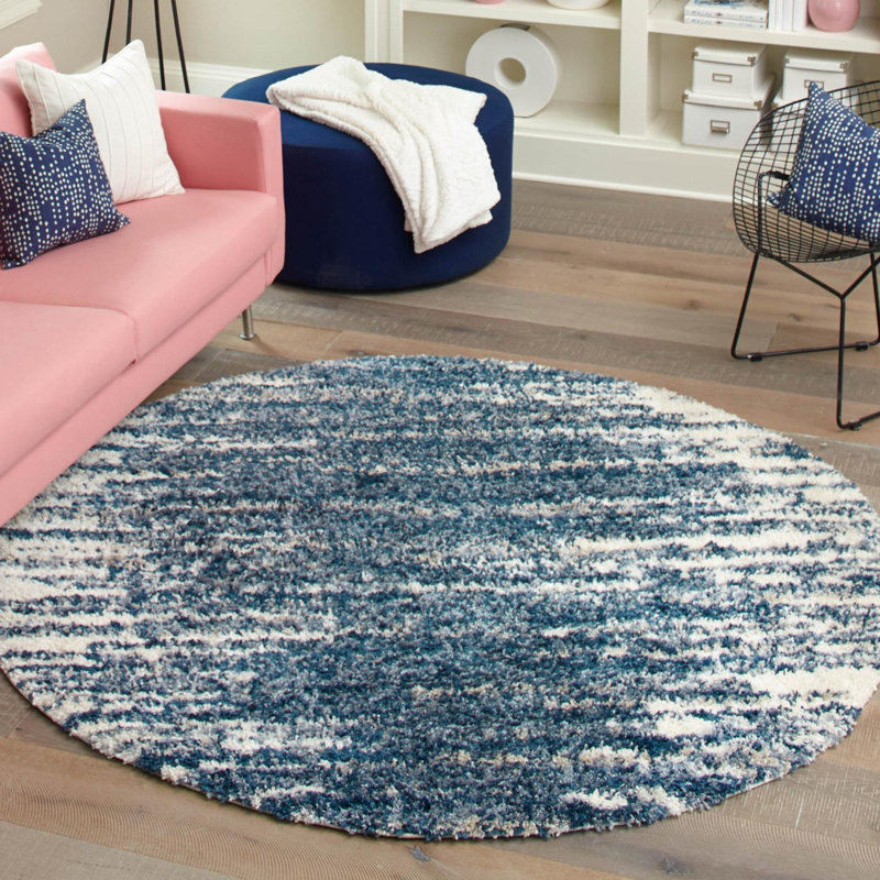 Tapis bleu / blanc Knupp, Rond 5 pi 3 po