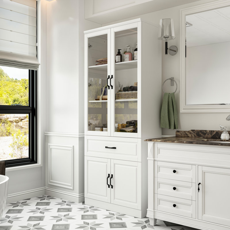 Armoire de salle de bain à quatre tiroirs et quatre portes en verre trempé