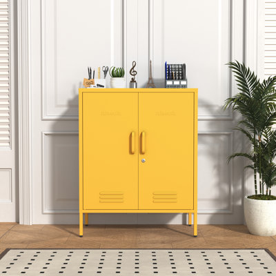 Multipurpose Metal Storage Cabinet with 2 Adjustable Shelves, Heavy Duty & Lockable Storage Organizer Made of Thickened Steel, Easy to Assemble for Home, Living Room