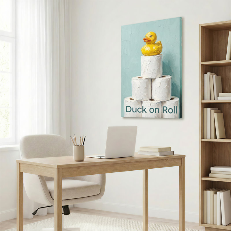 Ensemble de 1 tableau mural en toile tendue représentant un canard sur un rouleau, pour la décoration de la salle de bain