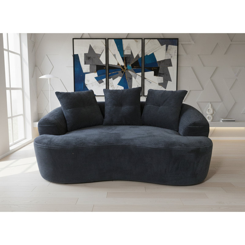 65,45 po incurvé avec assise moelleuse, noir, coussins à ressorts ensachés, 3 coussins décoratifs, sans assemblage, élément de décoration de chambre à coucher