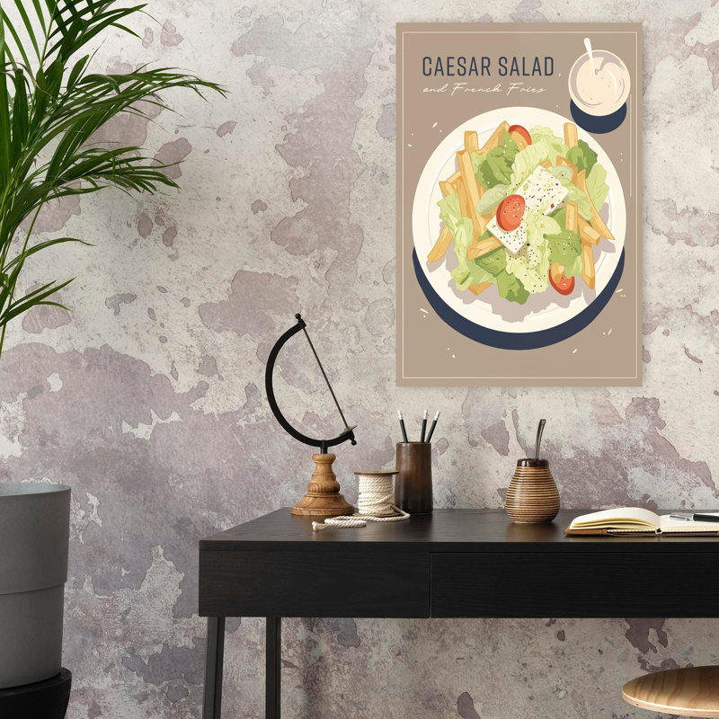 Art mural salade César et frites, H 24 po x l 16 po