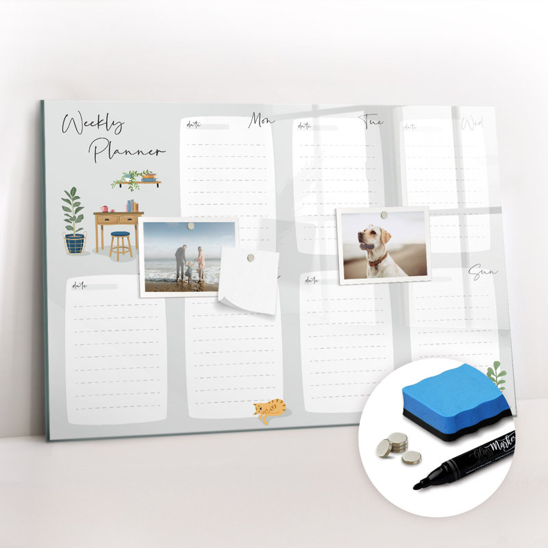 Magnetic Memo Board Whiteboard - 60 x 40 cm - Includes Marker and Magnets - Cozy planner for a week