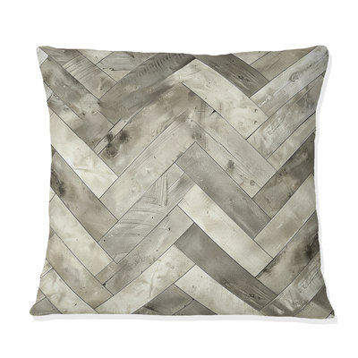 Beige Grey Modern Herringbone I - Modern Throw Pillow