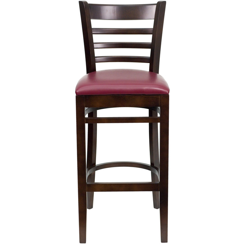 Prompton Vertical Slat Back Wooden Restaurant Barstool, Burgundy, Walnut