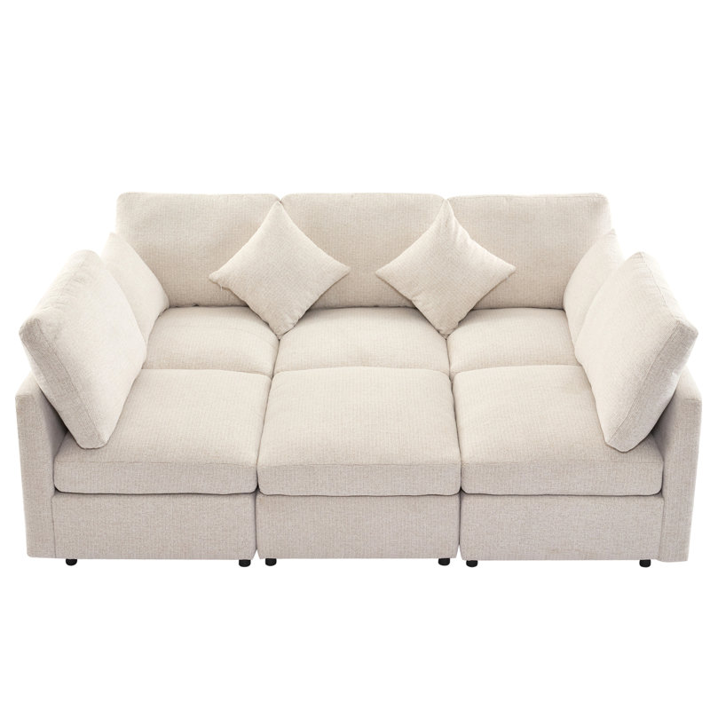 Pacheco Camel Upholstered Sleeper Sectional Chaise Sofa, Camel Fabric