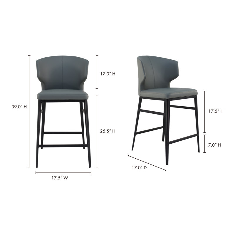 Delaney Upholstered Stool with Metal Frame, Counter Stool (26" Seat Height), Dark Gray