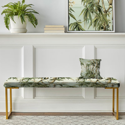 Bamboo Elegance Tropical Pattern - Tropical Upholstered Gold Bench