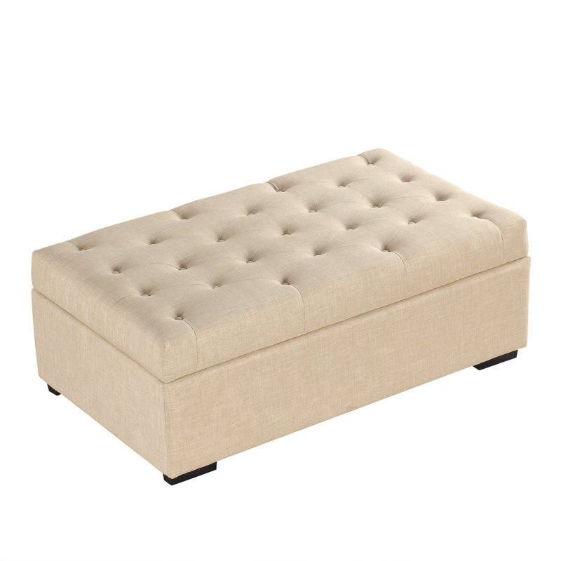 Darwin Convertible Linen Tufted Ottoman with Folding Bed, Beige