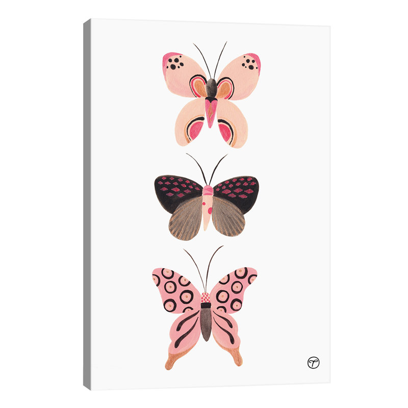 «Butterfly Trio», art encadré, H 12 po x l 8 po x P 0,75 po, Toile tendue