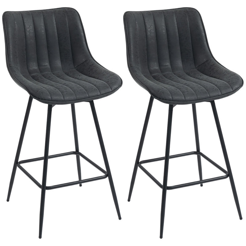 HOMCOM Swivel Bar Stools Set of 2 Backrest Height Adjustable, Black