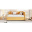 Lit de jour double rembourré avec lit gigogne, tissu en lin jaune, sans sommier, cadre en bois, lit gigogne en lin jaune, cadre, pour un plaisir à long terme-1146769972
