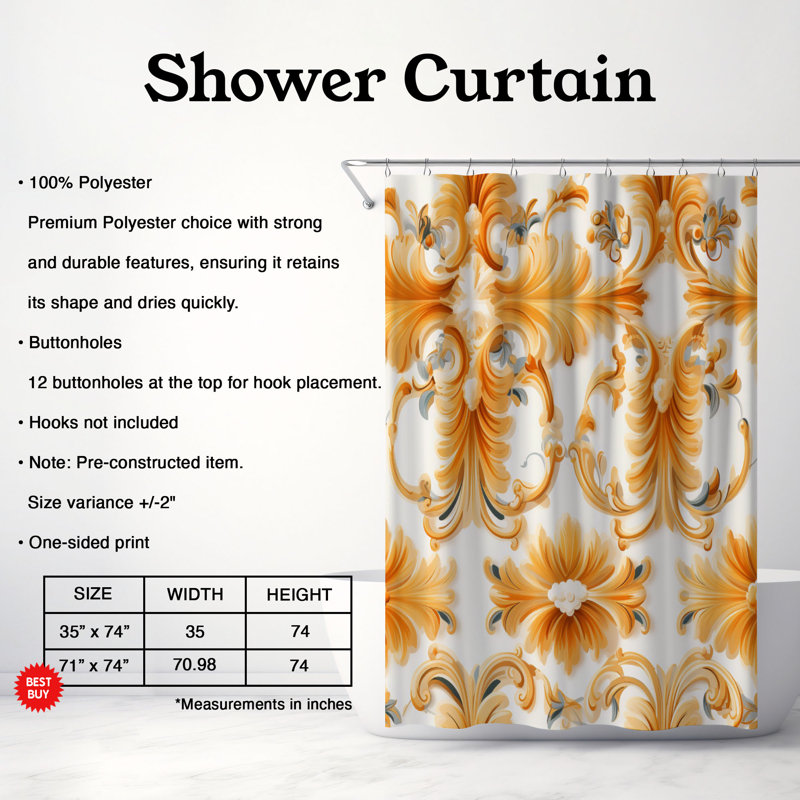 Baroque Art Styles - Rideau de douche standard 1 pièce, H 74 po x l 71 po
