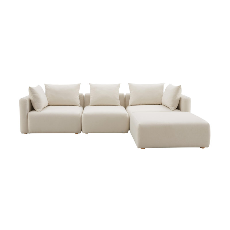 Canapé modulaire 4 pièces Tov Furniture Hangover, Mélange de lin crème, 33.1" H x 112.5" W x 81" D, Tanné