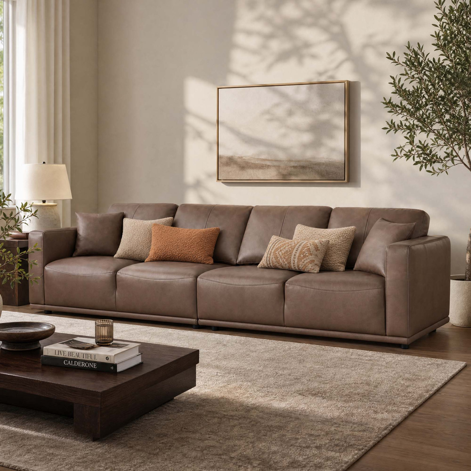 Matawan 134.65'' Upholstered Sofa, Sable Top Grain Leather