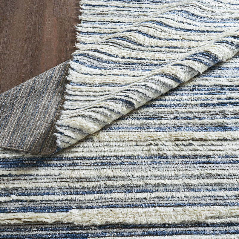 Belz Wool Striped Area Rug in Blue, Rectangle 12' x 15'
