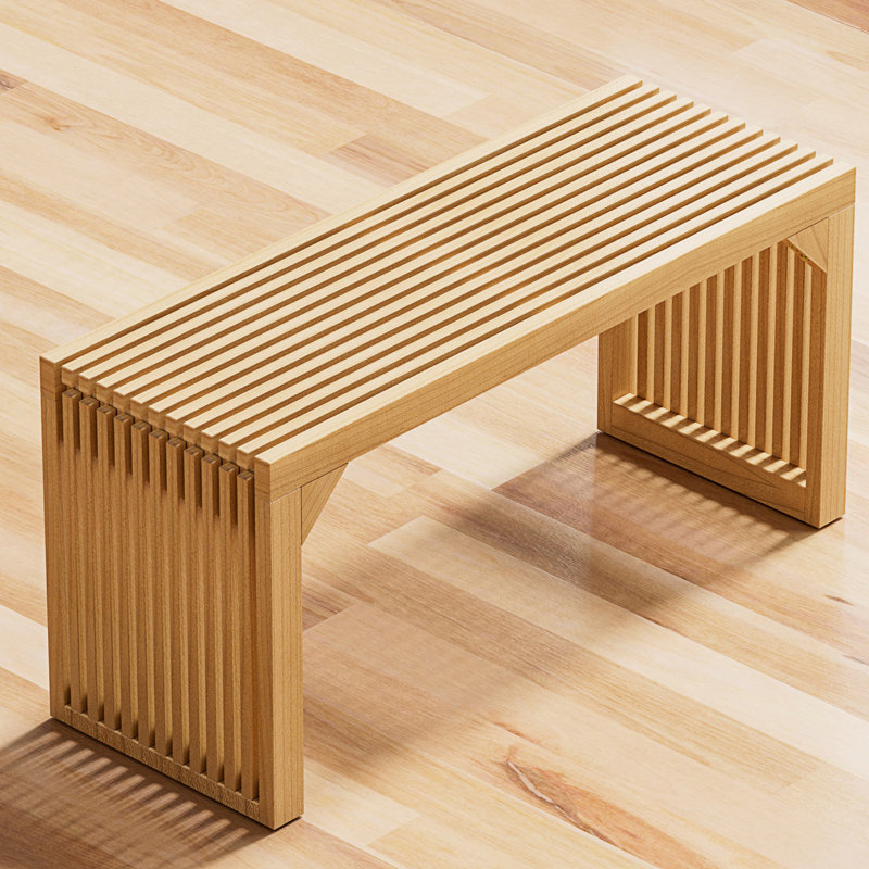 Solid Wood Bench, Entryway Bench, Living Room Bench, Slat Design Bench, 16.97" H x 35.48" W x 13.04" D