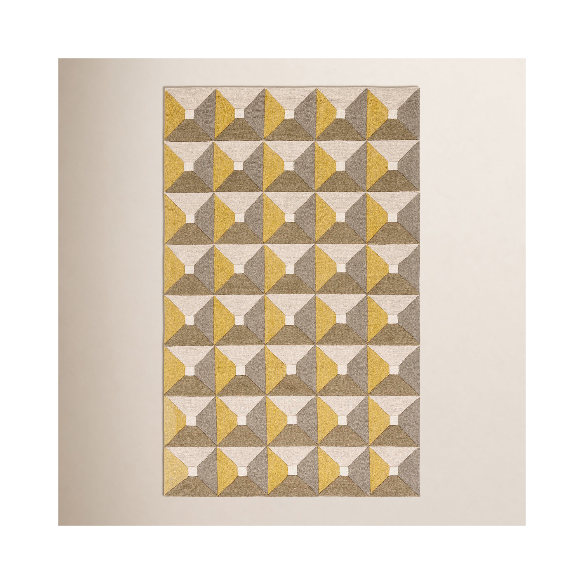 Gilderoy Geometric Hand Tufted Wool/Cotton Area Rug in Gold/Gray, Rectangle 5' x 8'