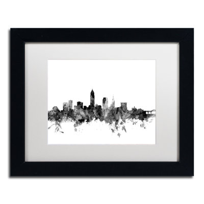 «Cleveland Ohio Skyline B&W», reproduction d'impression sur toile encadrée