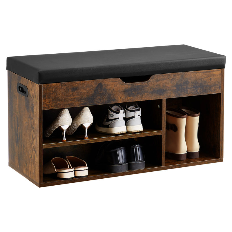 Shoe Bench with Cushion 31.7 x 12.0 x 17.5 Inch 3 Compartments Entryway Storage