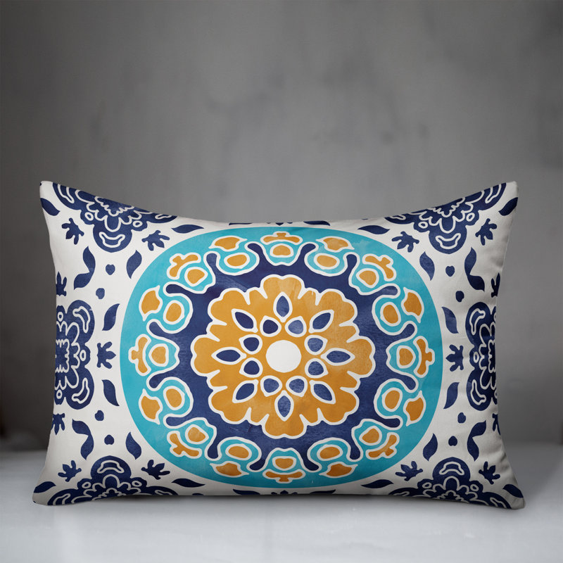 Outdoor Reversible Throw Pillow, Turquoise, Floral 2